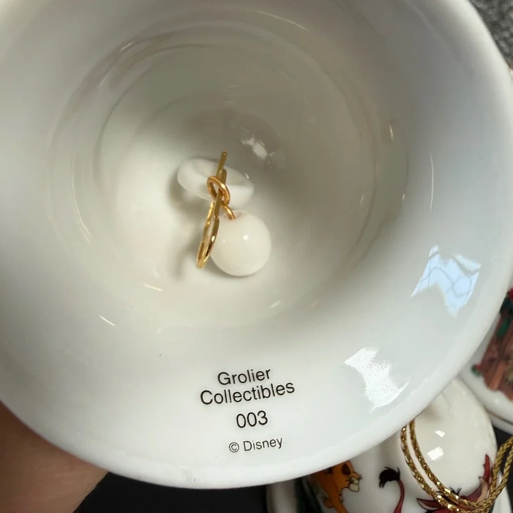 Grolier Disney Christmas 1997‎ Bell Ornaments Set of 12 White Porcelain Vintage